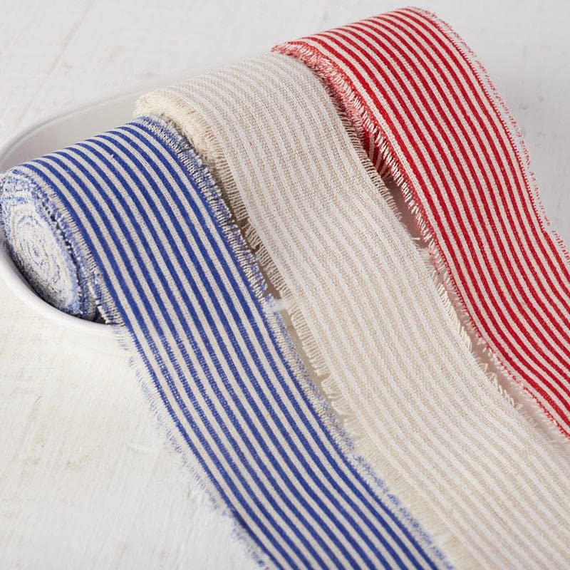 Group of 3 Red, White and Blue Striped Linen Ticking Ribbons for Primitive Bows and Americana Displays by Factory Direct Craft (2 Inch W)