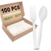 100pcs 100% Compostable Biodegradable Utensils Disposable Cutlery Set Cornstarch Spoon Fork Knife Alternative to Plastic (Spoon 50, Fork 50) view 1