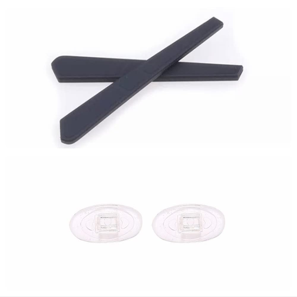 Caulo Replacement Kit of Temple Ear Socks and Nose Pads Compatible with Oakley Gasser OX5087 Glass Eyeglass Frames (Black w Clear Nose Pads - 1 Set)