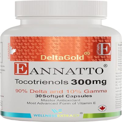 WELLNESS EXTRACT Eannatto Tocotrienols Vitamin E Supplements Tocopherol Free, Non-GMO, Gluten Free & Antioxidant (300MG 30 Softgels)