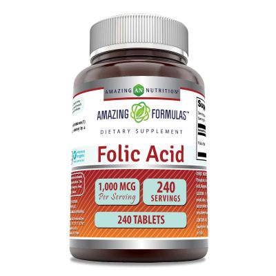 Amazing Formulas Folic Acid 1000 Mcg (1 Mg) | 240 Tablets Supplement | Vitamin B9 | Non-GMO | Gluten Free | Made in USA