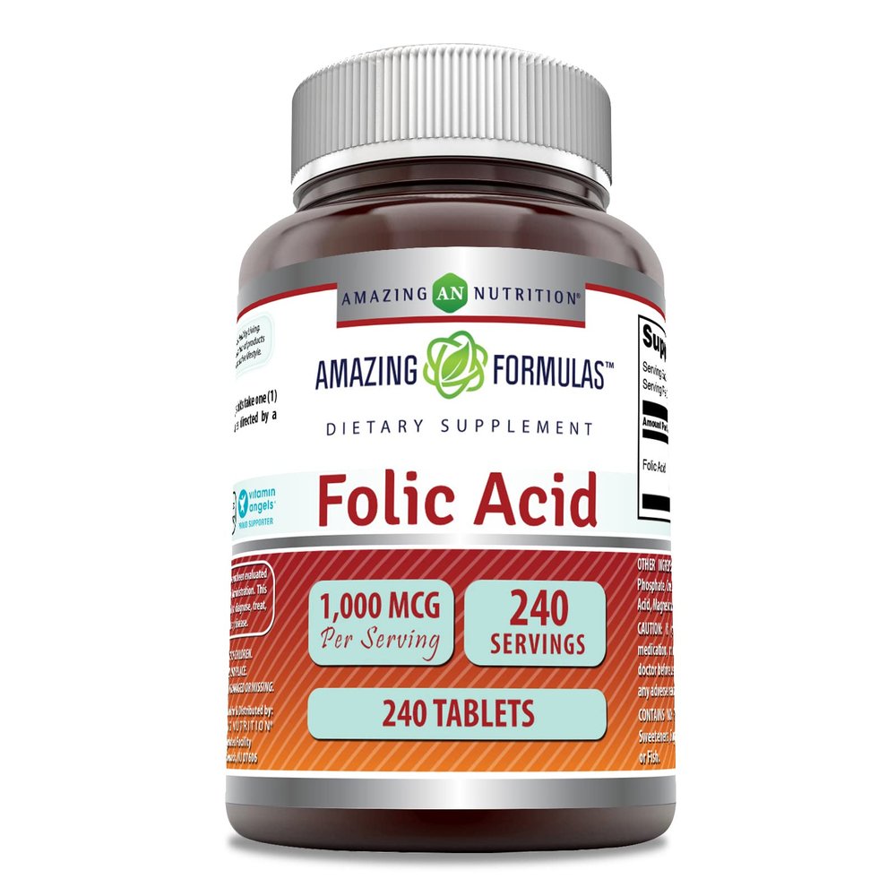 Amazing Formulas Folic Acid 1000 Mcg (1 Mg) | 240 Tablets Supplement | Vitamin B9 | Non-GMO | Gluten Free | Made in USA