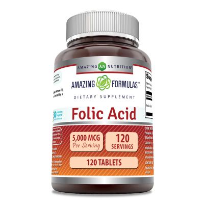 Amazing Formulas Folic Acid 5000 Mcg per Serving | Tablets Supplement | Non-GMO | Gluten-Free | Made in USA (1 Pack | 120 Count)