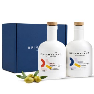 Brightland California Olive Oil Extra Virgin, The Duo First Cold-Pressed Olive Oil Made with Early-Harvest Olives Polyphenol Rich & Artfully Crafted - 12.7fl oz Bottles (Pack of 2)