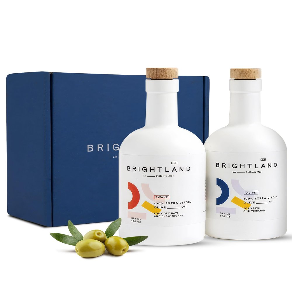 Brightland California Olive Oil Extra Virgin, The Duo First Cold-Pressed Olive Oil Made with Early-Harvest Olives Polyphenol Rich & Artfully Crafted - 12.7fl oz Bottles (Pack of 2)