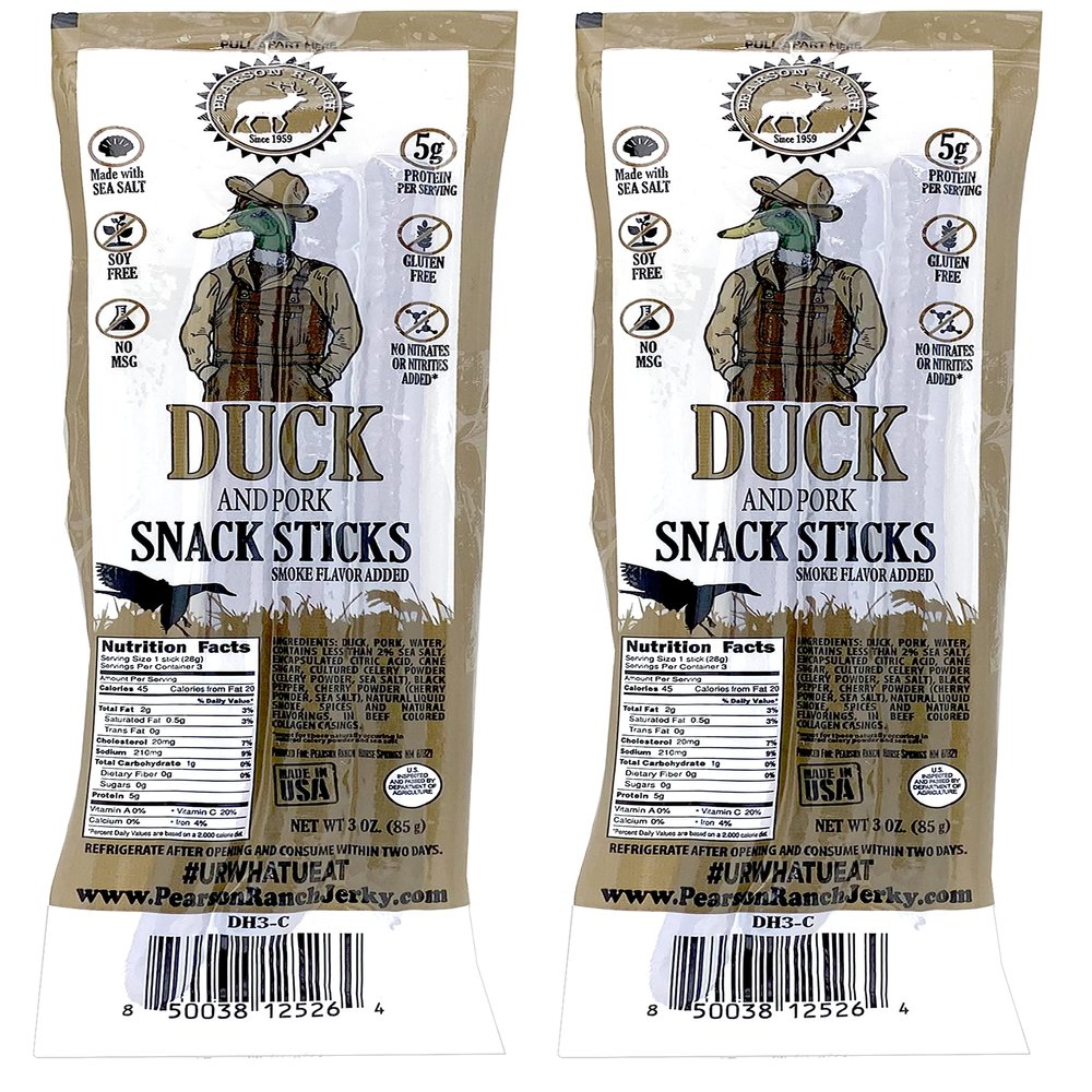 PEARSON RANCH SINCE 1959 Duck Meat Sticks Pack of 2 6 Sticks Total, Exotic Meat Sticks, Low-Carb, Gluten-Free, MSG-Free, Paleo and Keto Friendly Snacks