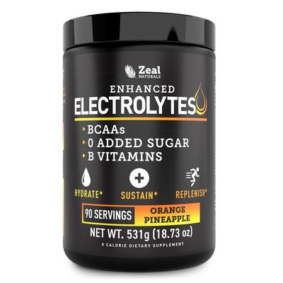 Zeal Electrolyte Powder - 90 Servings | Keto Electrolytes Powder | Zero Sugar, BCAAs, B-Vitamins | Potassium, Zinc, Magnesium | Hydration Powder Recovery Drink | Orange Pineapple