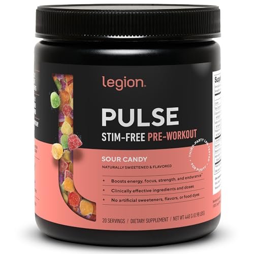 LEGION Pulse Pre Workout Supplement - All Natural Nitric Oxide Preworkout Drink to Boost Energy, Creatine Free, Naturally Sweetened, Beta Alanine, Citrulline, Alpha GPC (Caffeine Free Sour Candy)