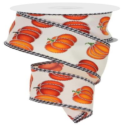 Craig Bachman, 2.5" Stitch Pumpkin Royal Ribbon: Ivory (10 Yards) - Holiday Decorative Gift Wrapping Ribbon