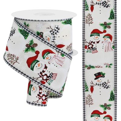 Craig Bachman, 2.5" Snowman Ornaments Gingham Ribbon: Ivory (10 Yards) - Holiday Decorative Gift Wrapping Ribbon