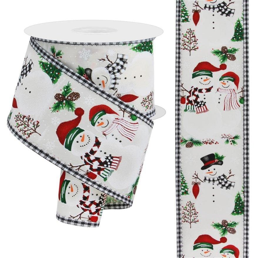 Craig Bachman, 2.5" Snowman Ornaments Gingham Ribbon: Ivory (10 Yards) - Holiday Decorative Gift Wrapping Ribbon