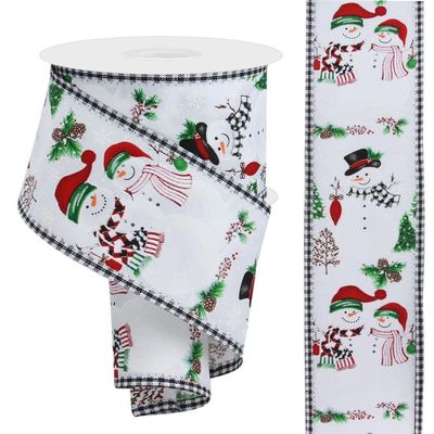 Craig Bachman, 2.5" Snowman Ornaments Gingham Ribbon: White (10 Yards) - Holiday Decorative Gift Wrapping Ribbon