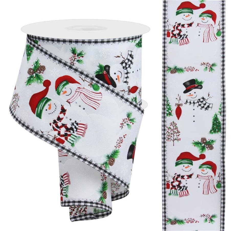 Craig Bachman, 2.5" Snowman Ornaments Gingham Ribbon: White (10 Yards) - Holiday Decorative Gift Wrapping Ribbon