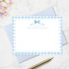 Baby Shower Thank You Cards and Envelopes Personalized from Boy Nursery, Blue Baby Thank You Cards Stationery, Flat A2 Note Card and Envelope Stationery Set (Bow with Gingham Border) view 3