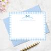 Baby Shower Thank You Cards and Envelopes Personalized from Boy Nursery, Blue Baby Thank You Cards Stationery, Flat A2 Note Card and Envelope Stationery Set (Bow with Gingham Border) view 4