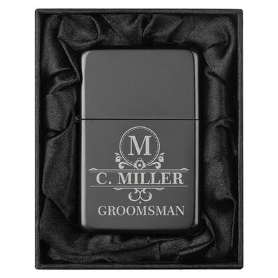 Custom Personalized Engraved Lighter in Black Silk Lined Gift Box (Monogram, Black)