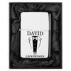 Custom Personalized Engraved Lighter in Black Silk Lined Gift Box (Wedding Tuxedo, Chrome) view 1