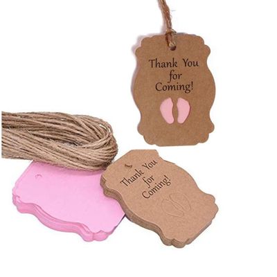 50 Pcs Thank You for Coming Baby Feet Tags with Jute Twine, Kraft Paper Hang Labels Party Favor Gift Tags for Baby Shower Birthday Party Decorations with Hole (Pink)