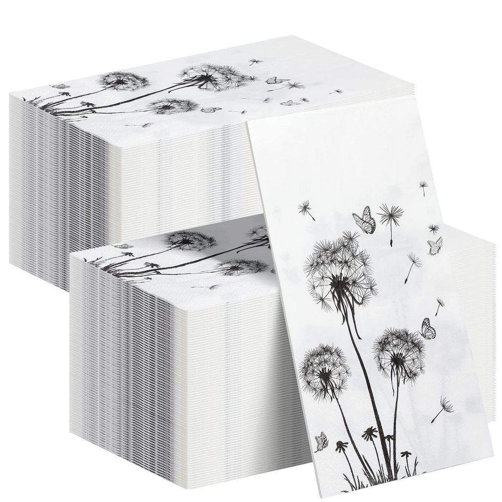 Pajean 200 Sheets Dandelion Guest Paper Towel Disposable Napkins for Bathroom Disposable Hand Towels for Dinner Party Kitchen Floral Paper Hand Towels for Wedding Guest Party Supplies (4.3 x 7.9 Inch)