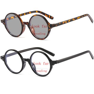 Transition Sunglasses Photochromic Bifocal Reading Glasses Men Women 2 pairs Fashion Light Far and Near Round Reader (2pcs-black&leopard, 3.5, multiplier_x)