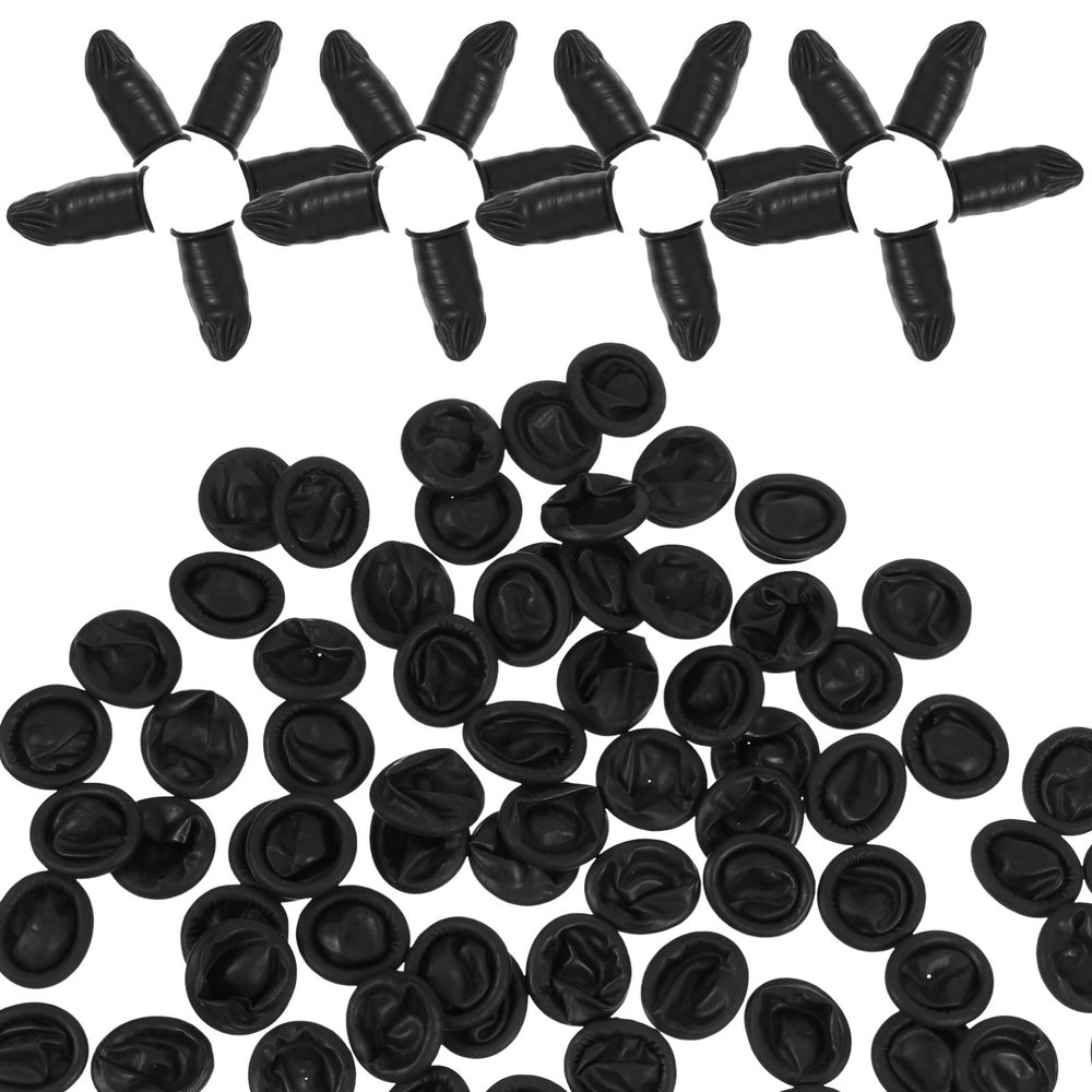 Beavorty 200pcs Static Finger Cots Black Conductive Rubber Covers for Electronics Painting and Crafts Comfortable and Finger Protection