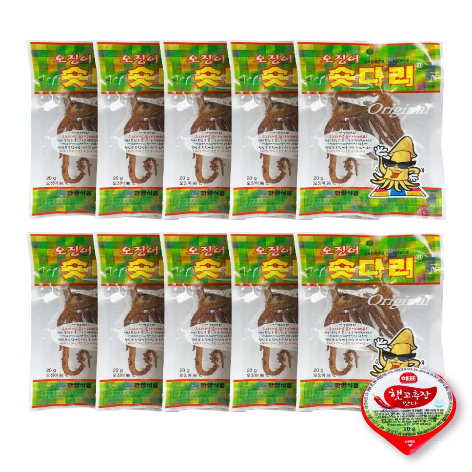 Korean Food Dried Squid Legs Snack (Original 20g X 10) + Red pepper paste 10g