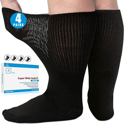 Bulinlulu Extra Width Diabetic Socks Men Women-4 Pairs Wide Bariatric Sock for Swollen Feet,Cast,Edema,Lymphedema Socks 13-15(4 Pairs Black)