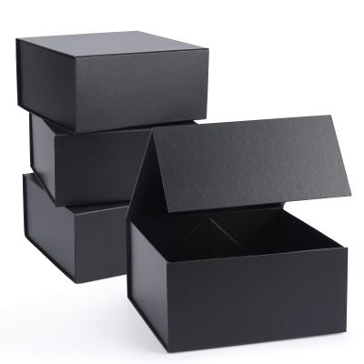 Giftgarden 4-Pack 8x8x4 Black Gift Boxes with Magnetic Lids, Square Collapsible Gift Wrap Box Magnet Clourse for Presents, Mothers Day, Birthday, Wedding, Bridesmaid Groomsman Proposal Box