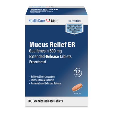 HealthCareAisle Guaifenesin 600 mg Extended Release - 100 Tablets - Mucus Relief Expectorant for Chest Congestion Relief