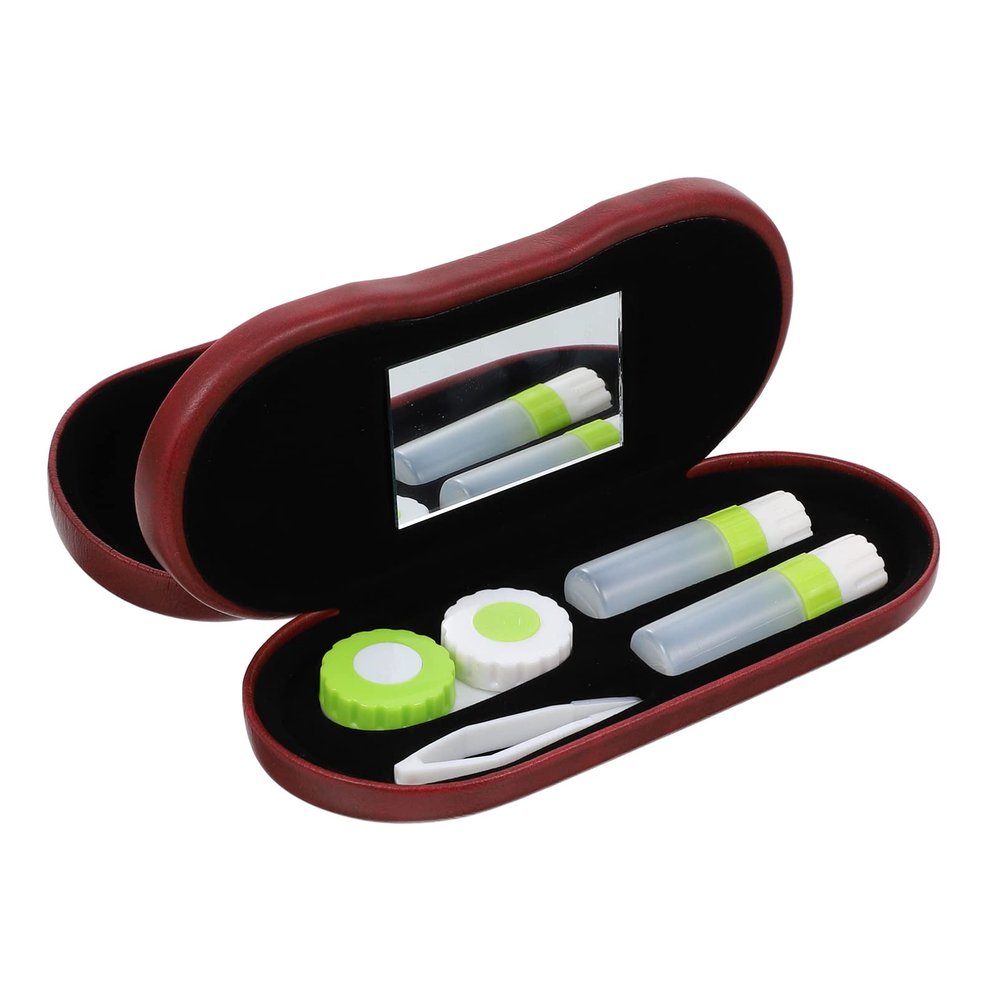 Healifty Portable Glasses Case with Built-in Mirror and Tweezer Compact 2-in-1 Double Sided Lens Storage Box for Travel Eye Care Organizer