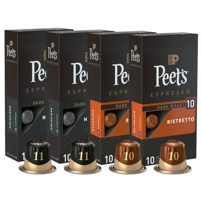 Peet's Coffee, Dark Roast Espresso Capsules Variety Pack, Compatible with Nespresso Original Machine, 100% Arabica Coffee - Intensity 10-11, 40 Count (4 Boxes of 10 Espresso Capsules)