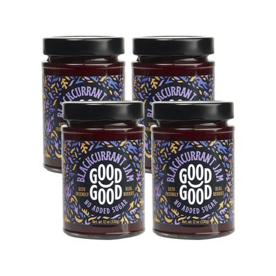 GOOD GOOD No Added Sugar Blackcurrant Jam - Keto Friendly Jelly - Low Carb, Low-Calorie and Vegan - Diabetic Friendly - 12oz / 330g (Pack of 4)