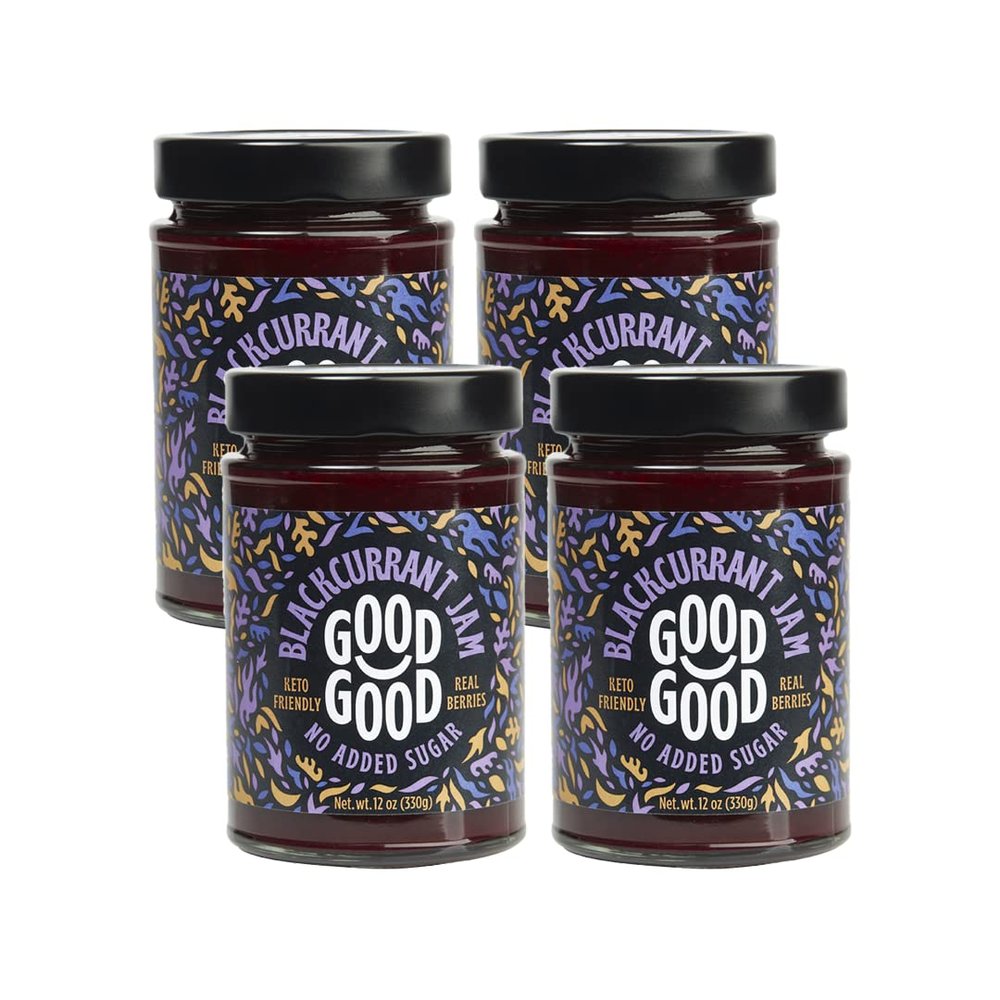 GOOD GOOD No Added Sugar Blackcurrant Jam - Keto Friendly Jelly - Low Carb, Low-Calorie and Vegan - Diabetic Friendly - 12oz / 330g (Pack of 4)