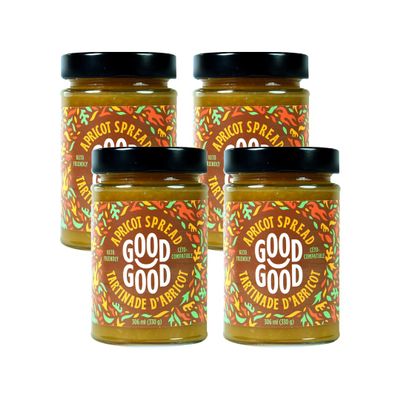 GOOD GOOD Apricot Jam - No Added Sugar - Low Calorie - Gluten Free and Vegan - Diabetic and Keto Friendly - 12oz / 330g (Pack of 4)