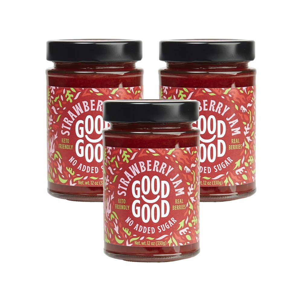 Good Good Sweet Strawberry Jam - Low Calorie, Low Carb & No Added Sugars - Keto Friendly Jelly - Vegan - Gluten Free - Preserves - 12 Ounce (Pack of 3)