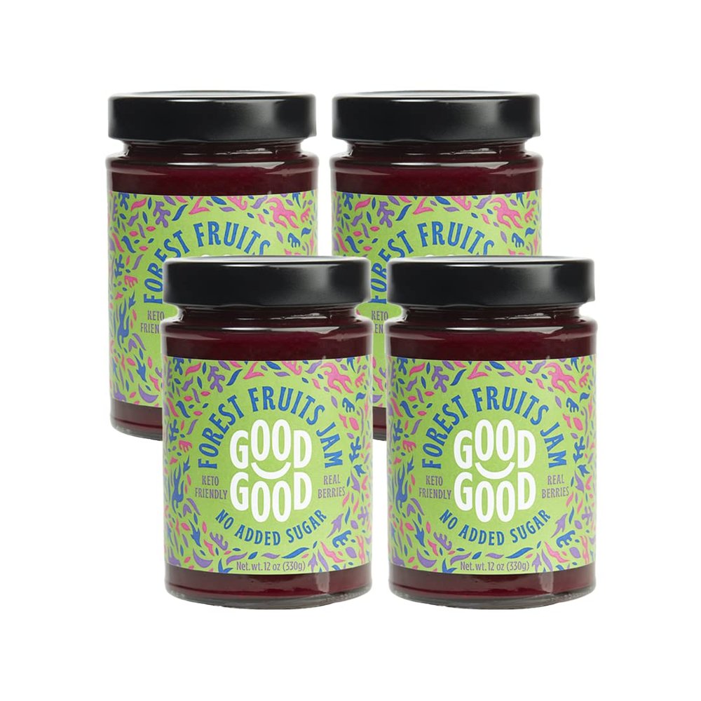 GOOD GOOD Forest Fruit Jam - No Added Sugar - Low Calorie - Gluten Free and Vegan - Diabetic and Keto Friendly - 12oz / 330g (Pack of 4)