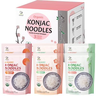 Soeos Organic Konjac Noodles, Shirataki Noodle, 8.8 oz*6 Packs, 3 Variety Noodles, Fettuccine, Angel Hair, Spaghetti, Low Calorie, Low Carb, Keto and Paleo Friendly, Total 52.8 Ounce