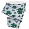 Craig Bachman 2.5" Glitter Shamrocks Gingham Ribbon: White (10 Yards) Saint Patrick Craft Floral Arrangement Gift Wrapping Wired Edge Ribbon view 1