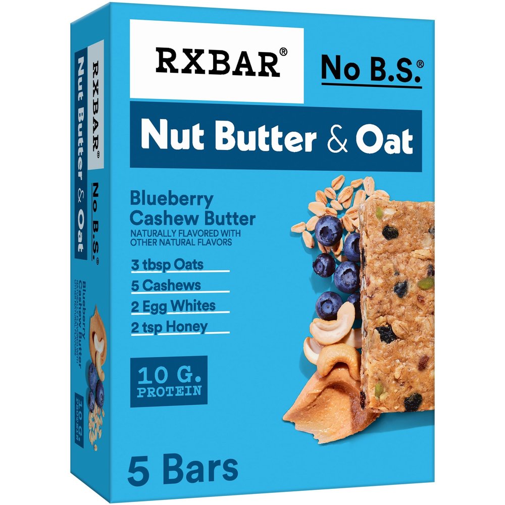 RXBAR Nut Butter And Oat Protein Bars, Protein Snacks, Snack Bars, Blueberry Cashew Butter, 9.7oz Box (5 Count)