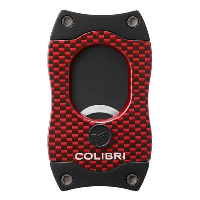 Colibri Premium S-Cut Cigar Cutter - Ergonomic Stainless Steel Spring-Loaded Straight Cut Blade, Ideal for up to 66+ Ring Gauge - Gift for Cigar Enthusiasts (Red Carbon Fiber)