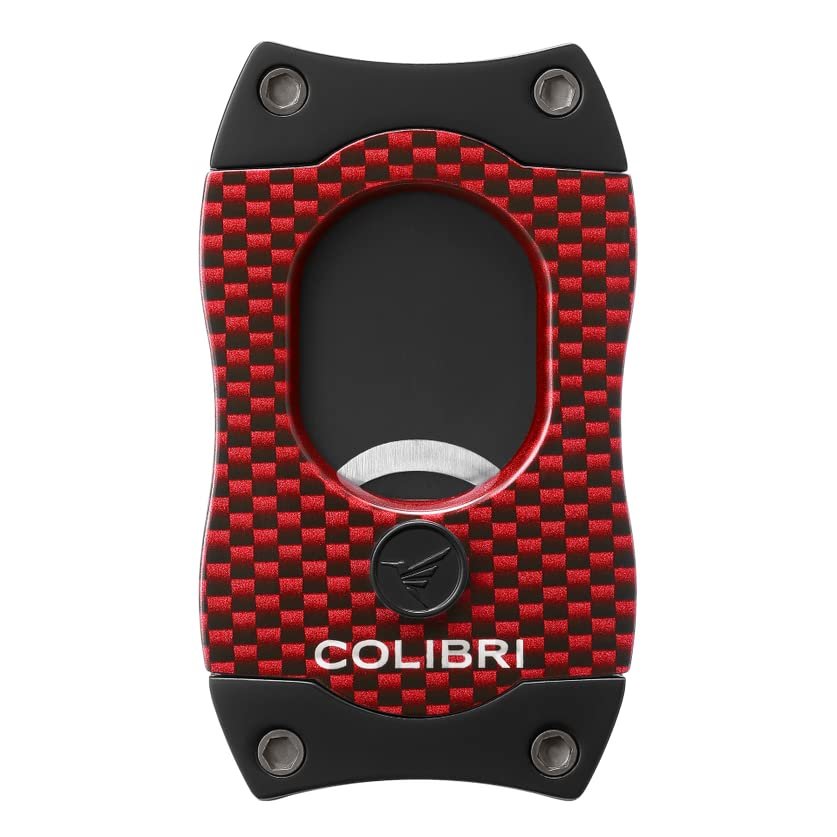 Colibri Premium S-Cut Cigar Cutter - Ergonomic Stainless Steel Spring-Loaded Straight Cut Blade, Ideal for up to 66+ Ring Gauge - Gift for Cigar Enthusiasts (Red Carbon Fiber)