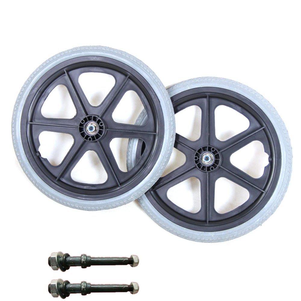 16x1.75 Wheelchair Replacement Wheels Accessories, Spare Wheels for Wheelchair Rear Wheel, Non-Slip Solid Tire, Suitable for Manual Wheelchair, Trolley, Bearing: 14mm, 1Pair
