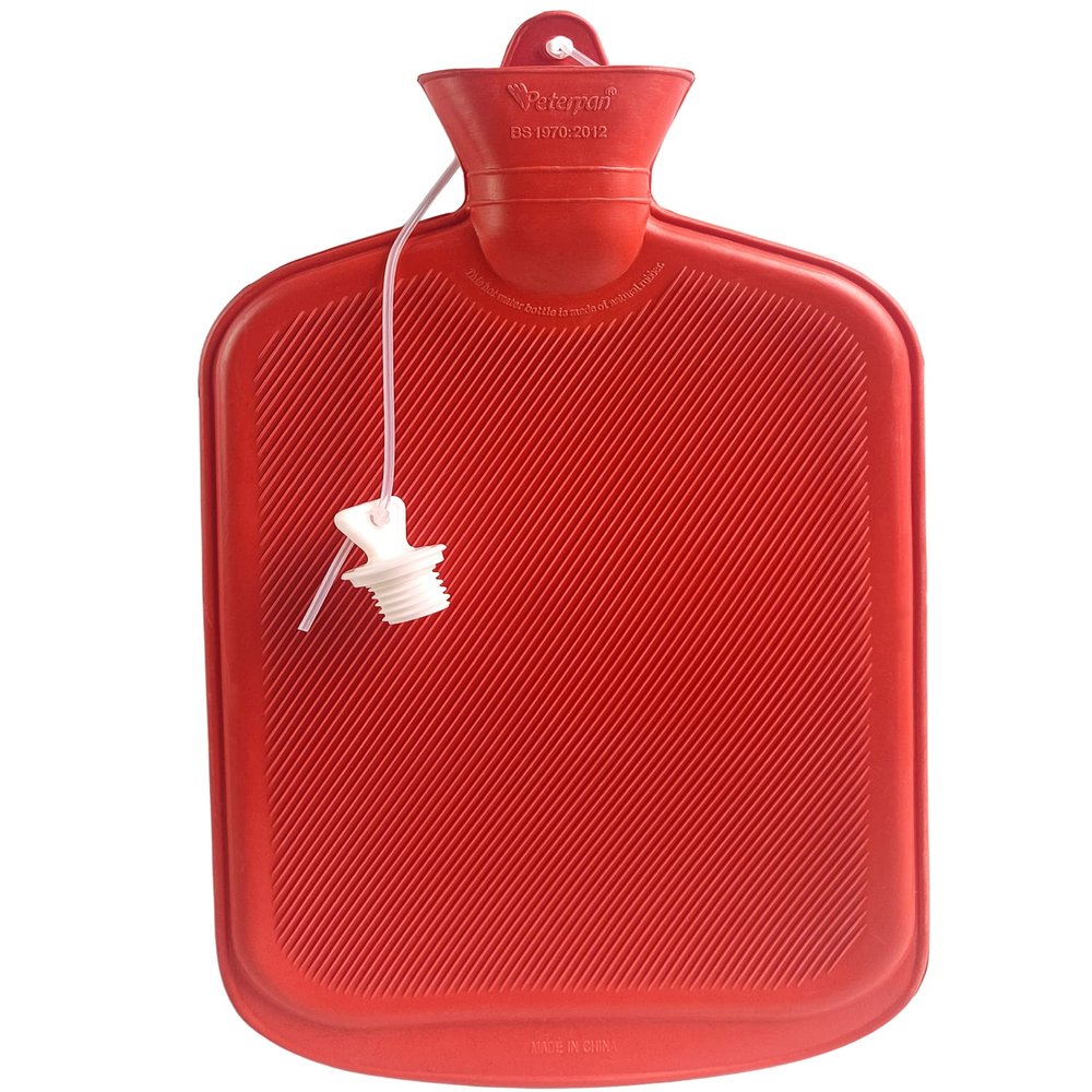 Peterpan Oversized Rubber Hot Water Bottle with Fleece Cover and Silicone Lanyard, XXX-Large, BPA & PVC Free, 3-Liter Capacity, for Pain Relief and Warmth, Red