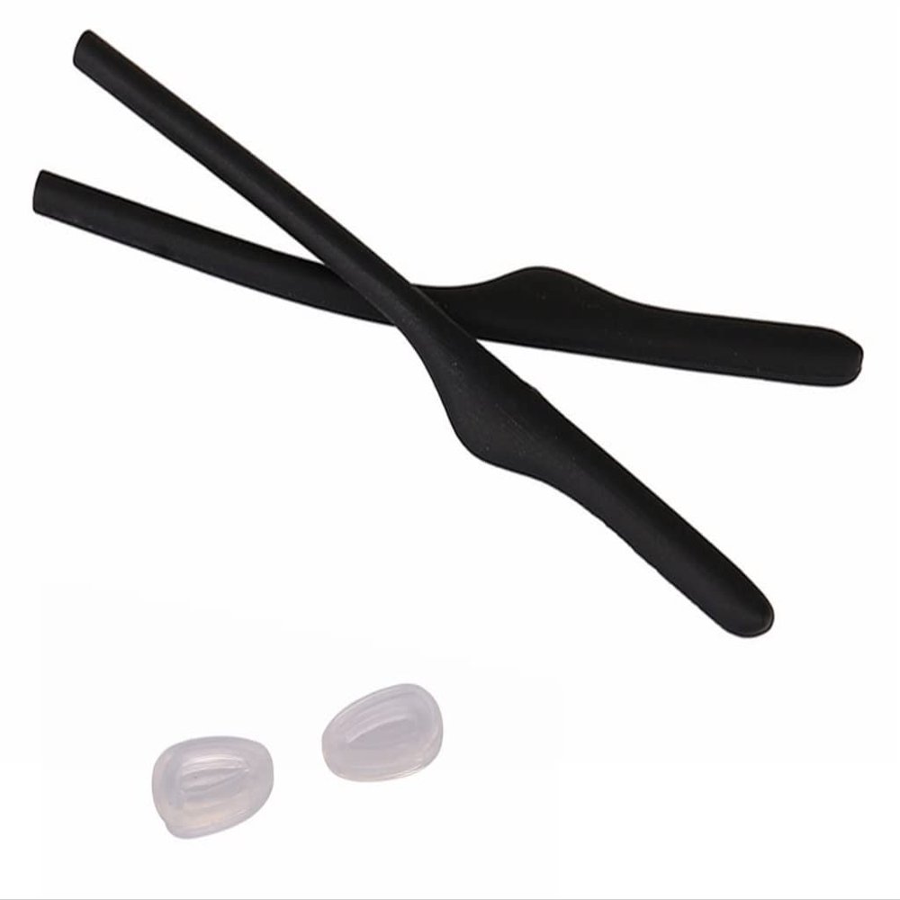 Caulo Replacement Kit of Temple Ear Socks and Nose Pads Compatible with Oakley Keel Tech OX3122 Glass Eyeglass Frames (Black w Clear Nose Pads - 1 Set)