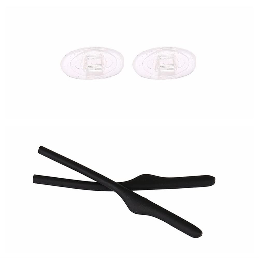 Caulo Replacement Kit of Temple Ear Socks and Nose Pads Compatible with Oakley Keel Blade OX3125 Wingback OX5089 Glass Eyeglass Frames (Black w Clear Nose Pads - 1 Set)