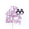 Atelier Elegance Two Little Penguins are on their Way Cake Topper, Winter Baby Shower Topper, Twins view 1