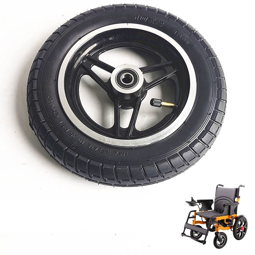 10 * 2, 10inch Electric Wheelchair Front Wheels Casters, Wheelchair Replacement Wheels Accessories, Rubber Pneumatic Tire, Aluminum Alloy Hub, Bearing: 12mm
