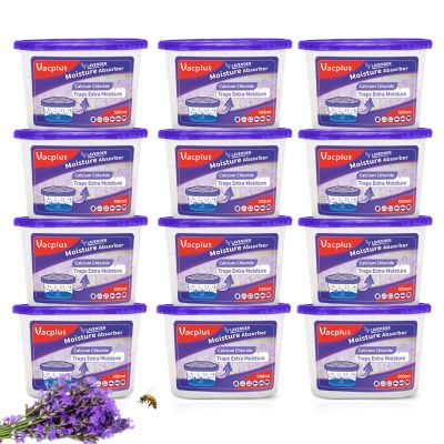 Vacplus Moisture Absorbers, 10.5 Oz Humidity Absorber Boxes Attracts Extra Moisture from Your Bathroom, Closet, Kitchen & Study, Dehumidifier, Odor Eliminator for Closet (Lavender Scent), 12 Packs