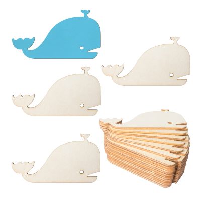 Unfinished Whale Shaped Wood Tag Wood Cutout Blank Wood Slices Wooden Present Tags for Beach Nautical Decor Christmas Holiday Wedding Birthday Party Decoration20 Pcs
