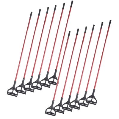 Matthew Cleaning Commercial Quick-Change Iron Mop Handle for Floor Cleaning Heavy Duty Mop Head Replacement Holder 60inch w/Plastic Gripper for Rags Side Gate Wet Mop Handles 12 Packs